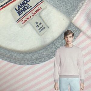 LANDSEND Mns Brushed Fleece Interior Serious Sweats Crew Neck Striped Sweatshirt